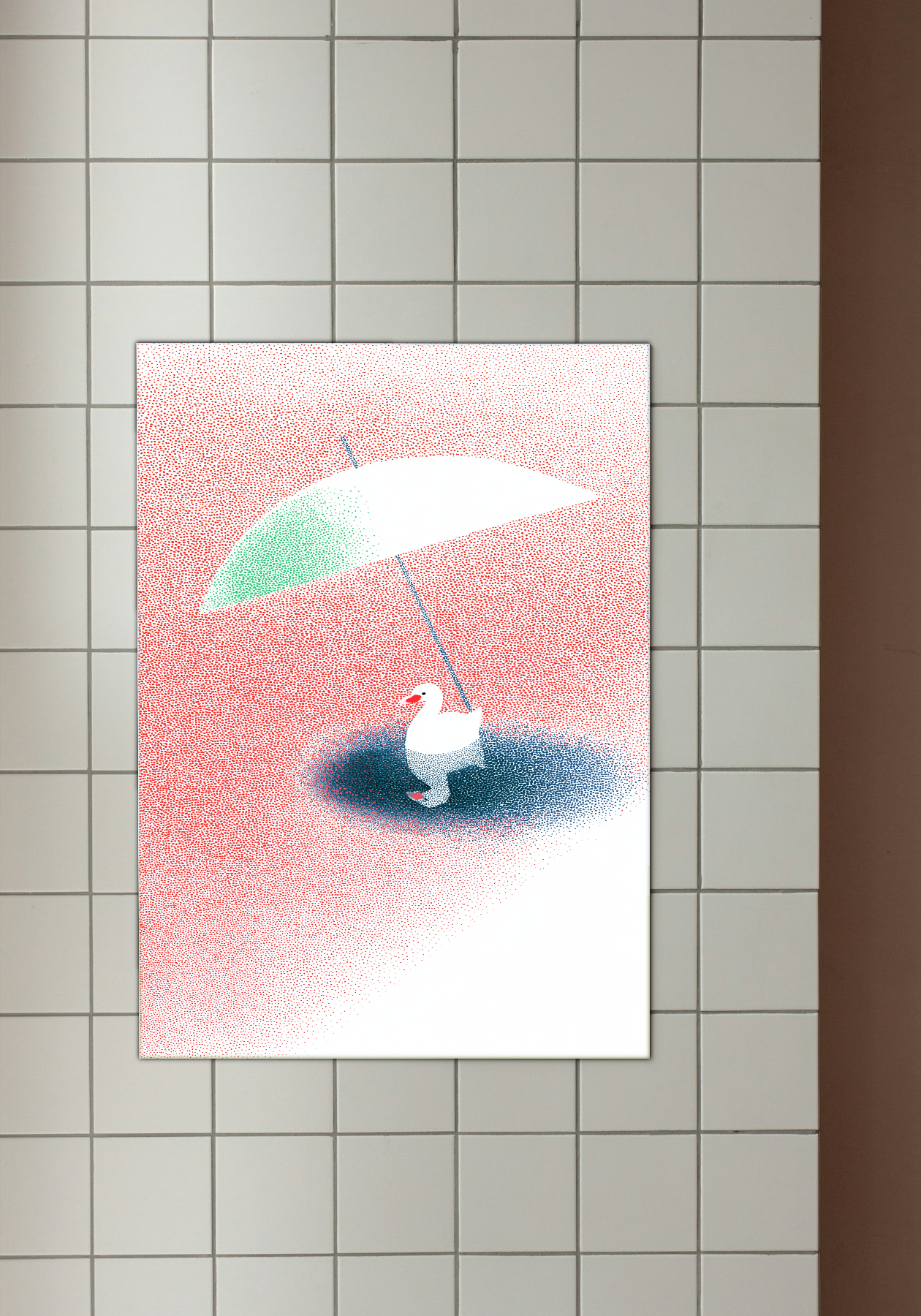 Minimalist Swan with Umbrella - Pointillism Art Poster