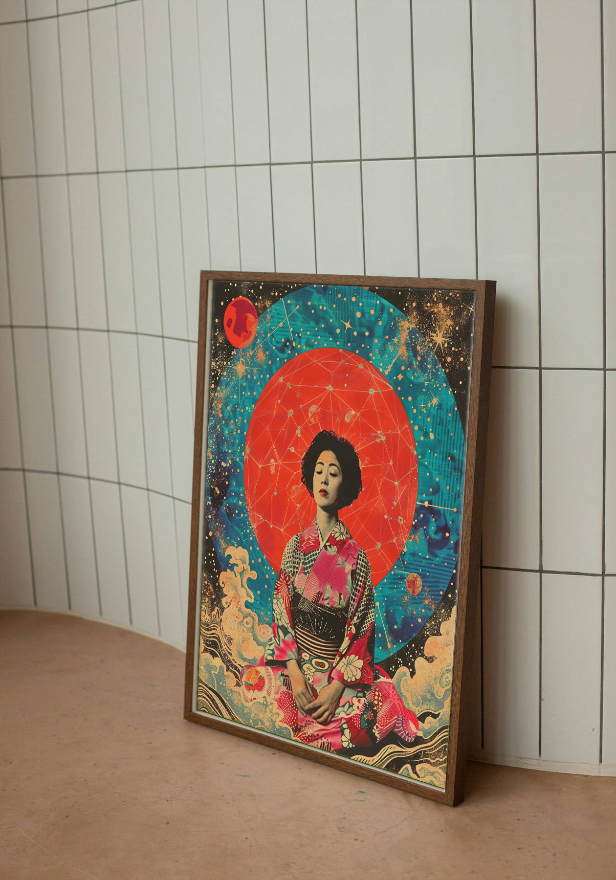 Celestial Serenity - Meditative Geisha in Cosmic Harmony