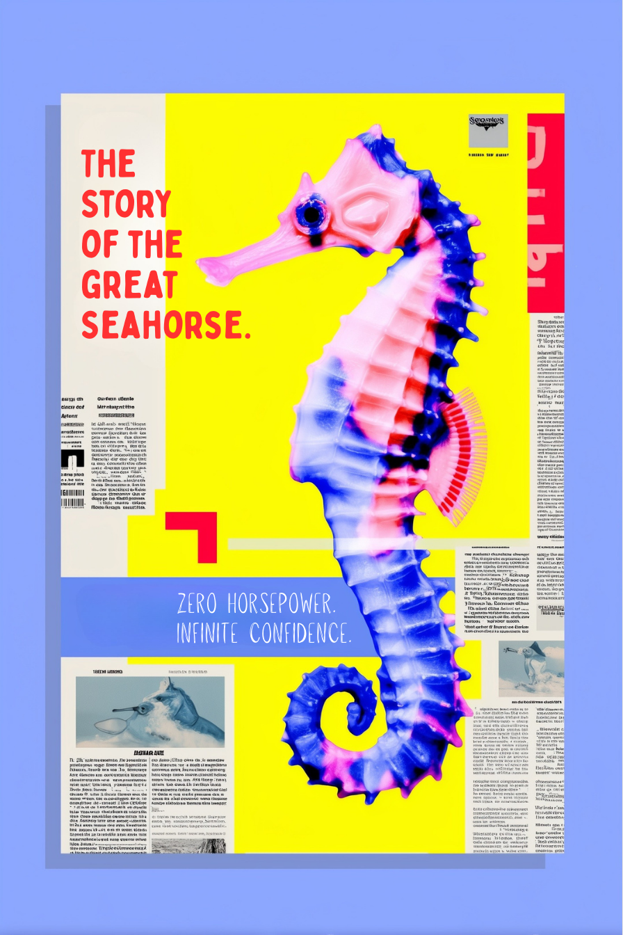 The Great Seahorse Story - Vibrant Marine Art Poster
