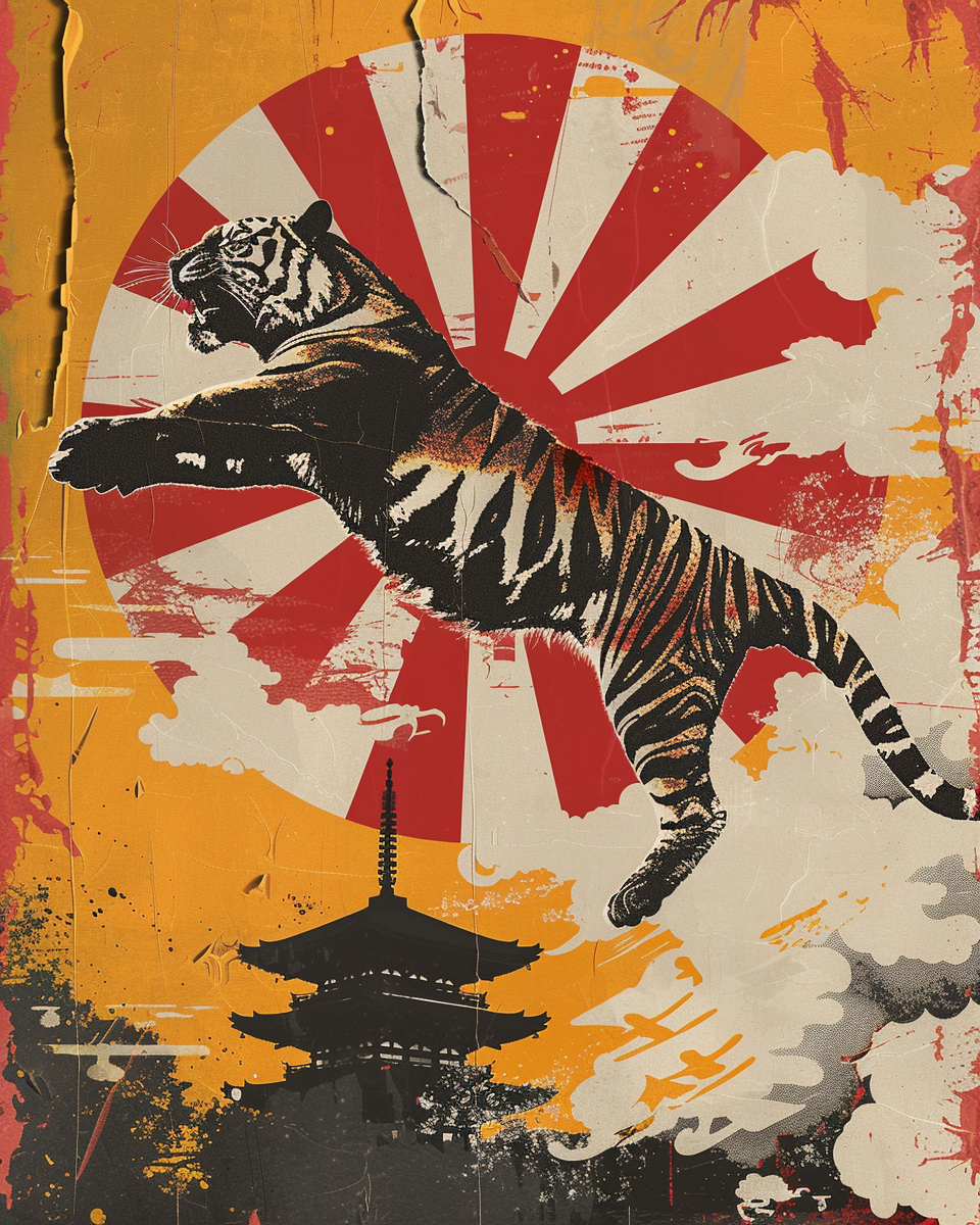 Dynamic Tiger Leap - Bold Asian Inspired Art Poster