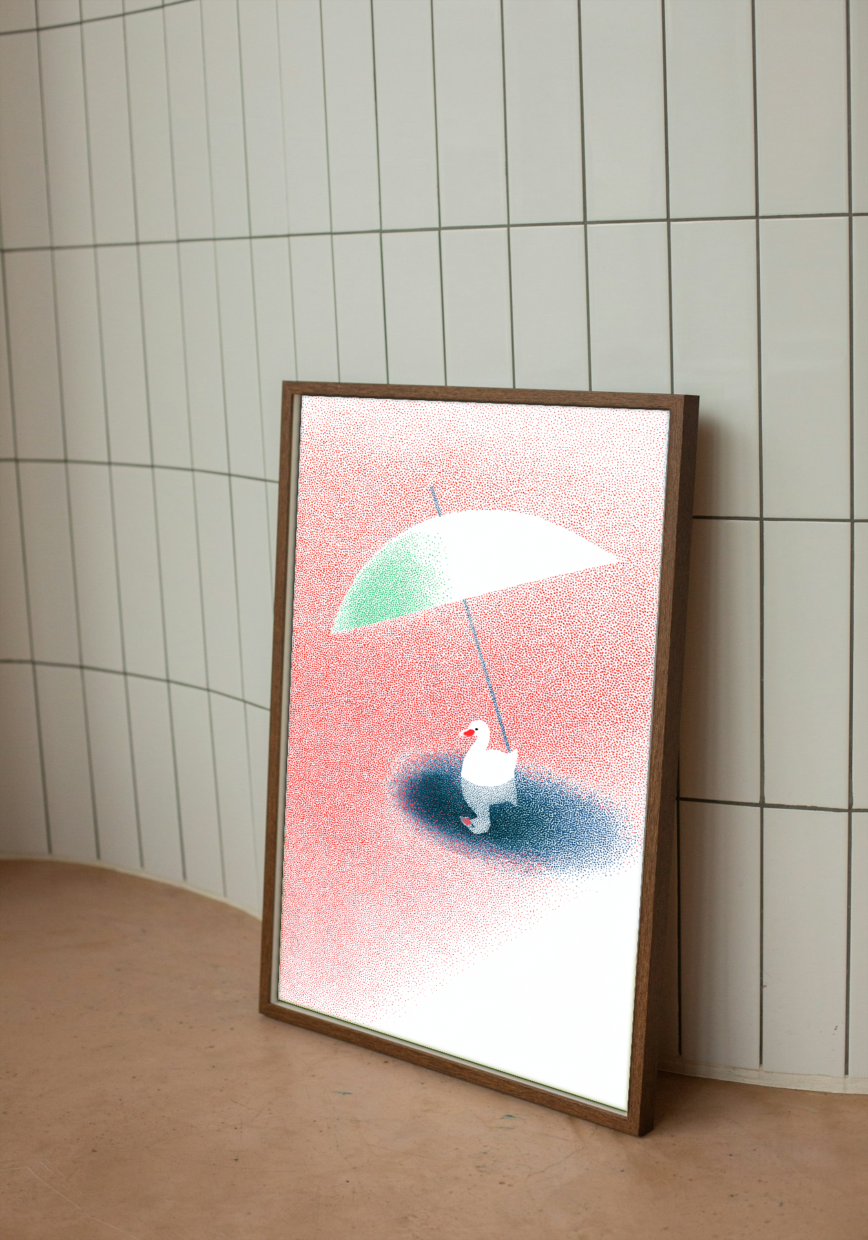 Minimalist Swan with Umbrella - Pointillism Art Poster