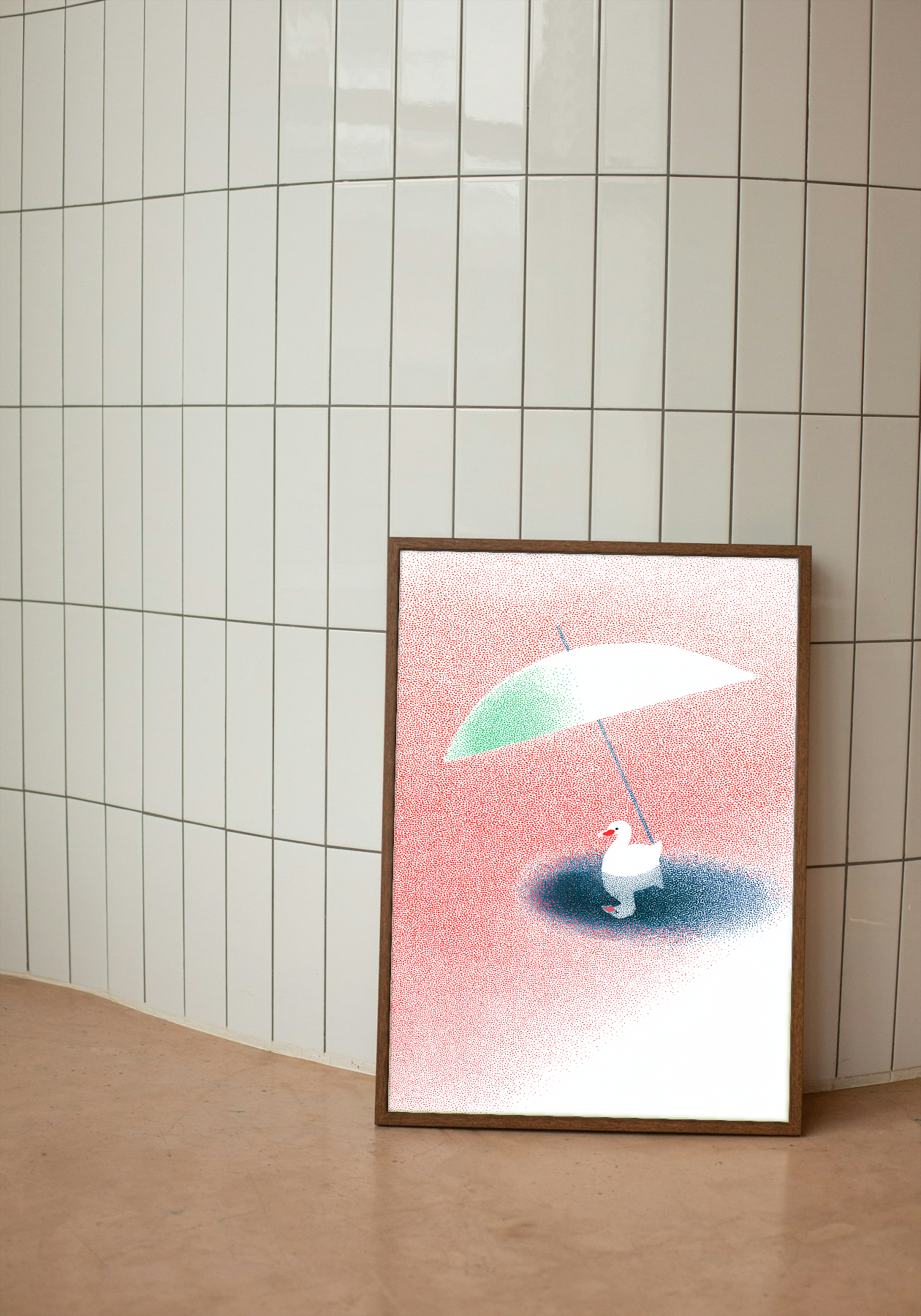 Minimalist Swan with Umbrella - Pointillism Art Poster