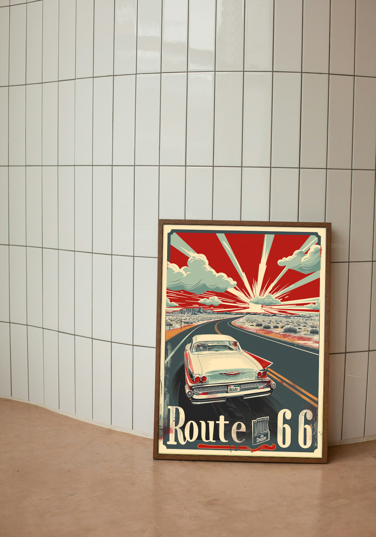 Vintage Route 66 Classic Car Road Trip Poster
