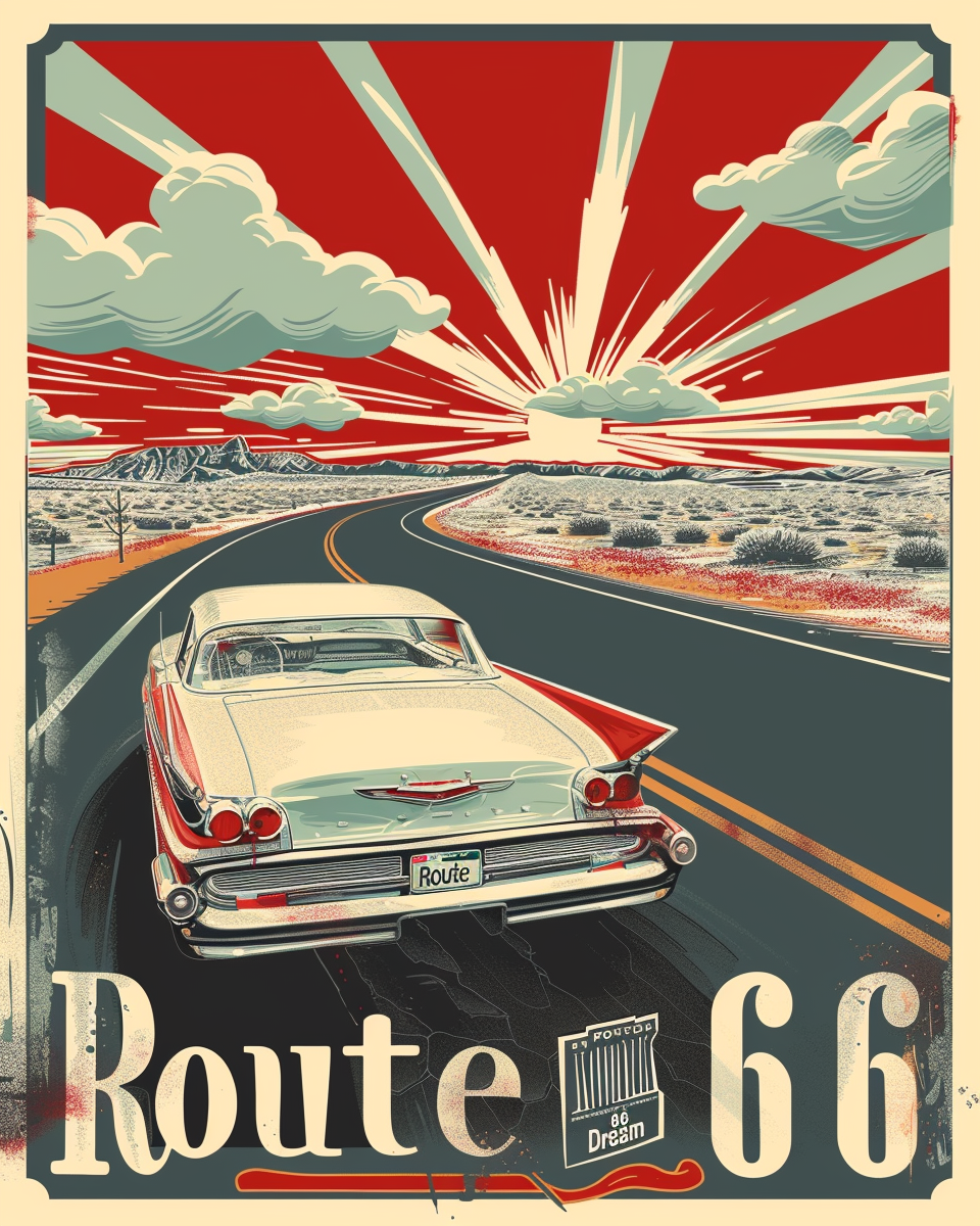 Vintage Route 66 Classic Car Road Trip Poster