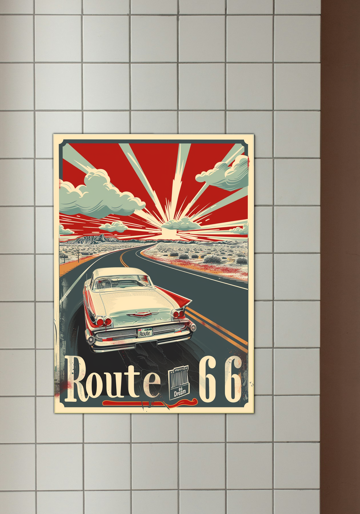 Vintage Route 66 Classic Car Road Trip Poster