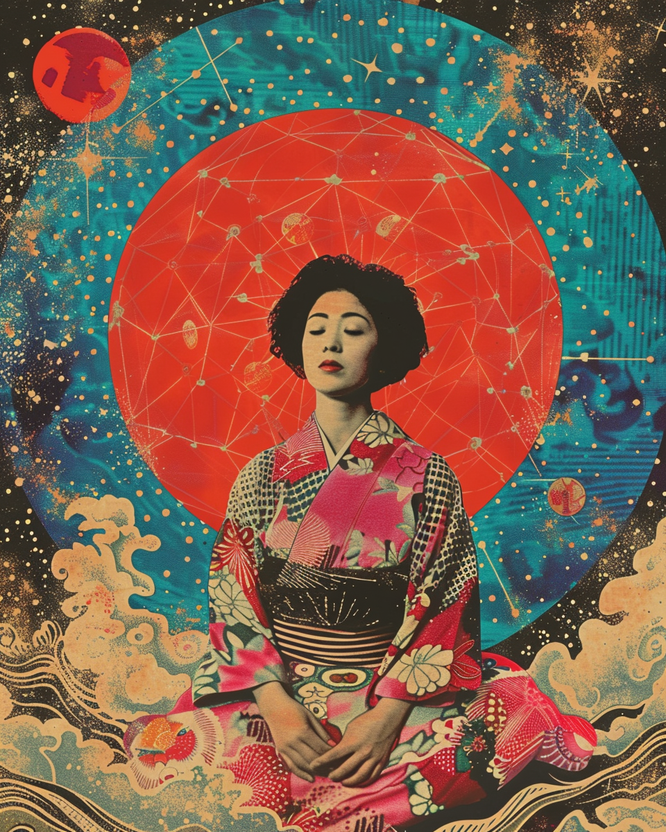 Celestial Serenity - Meditative Geisha in Cosmic Harmony