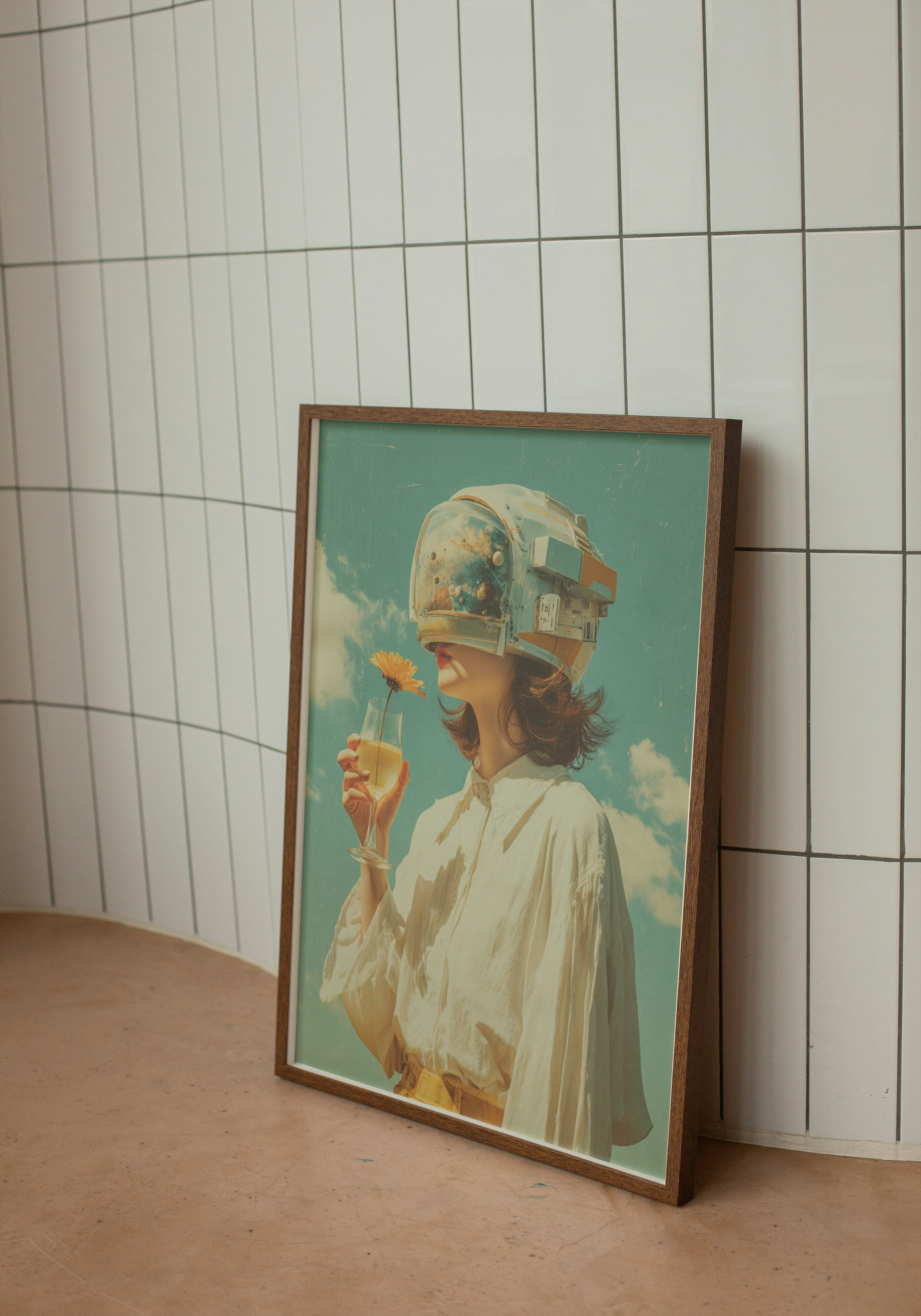 Astronaut Flower – Retro Surreal Space Print