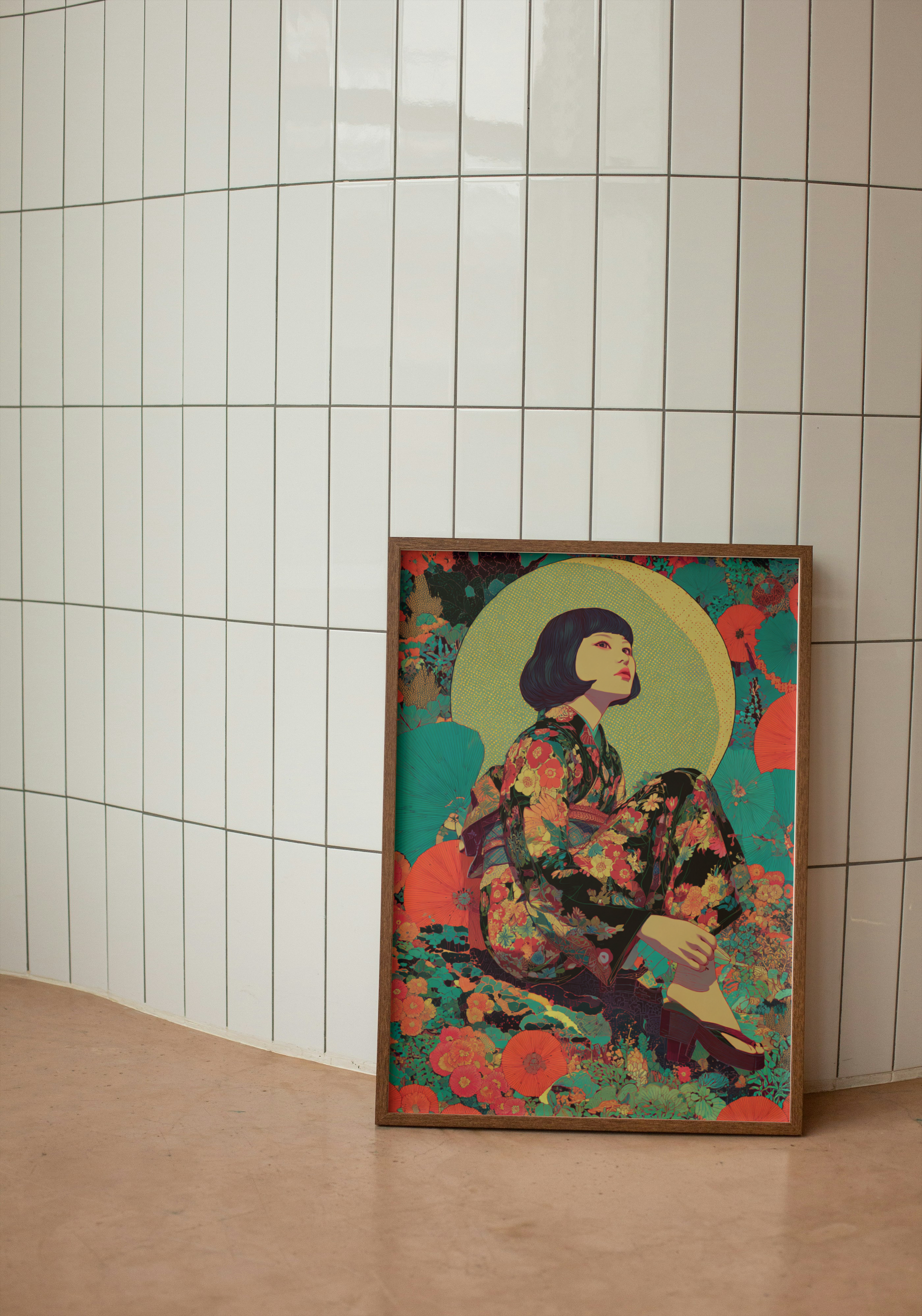 Floral Muse – Modern Japanese Kimono Art Print