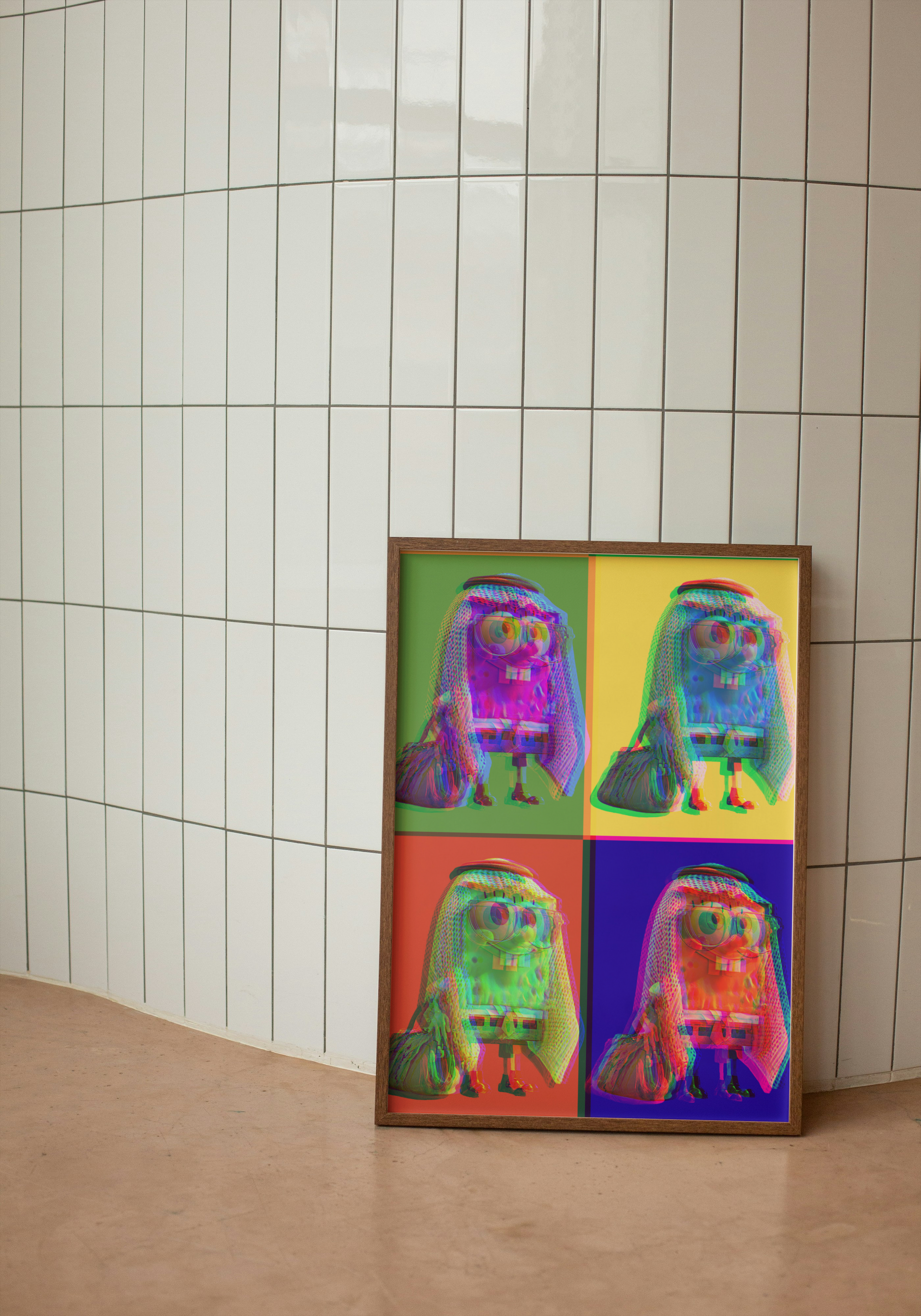 Four SpongeBobs Poster – Arabic Pop Art Mashup Wall Print