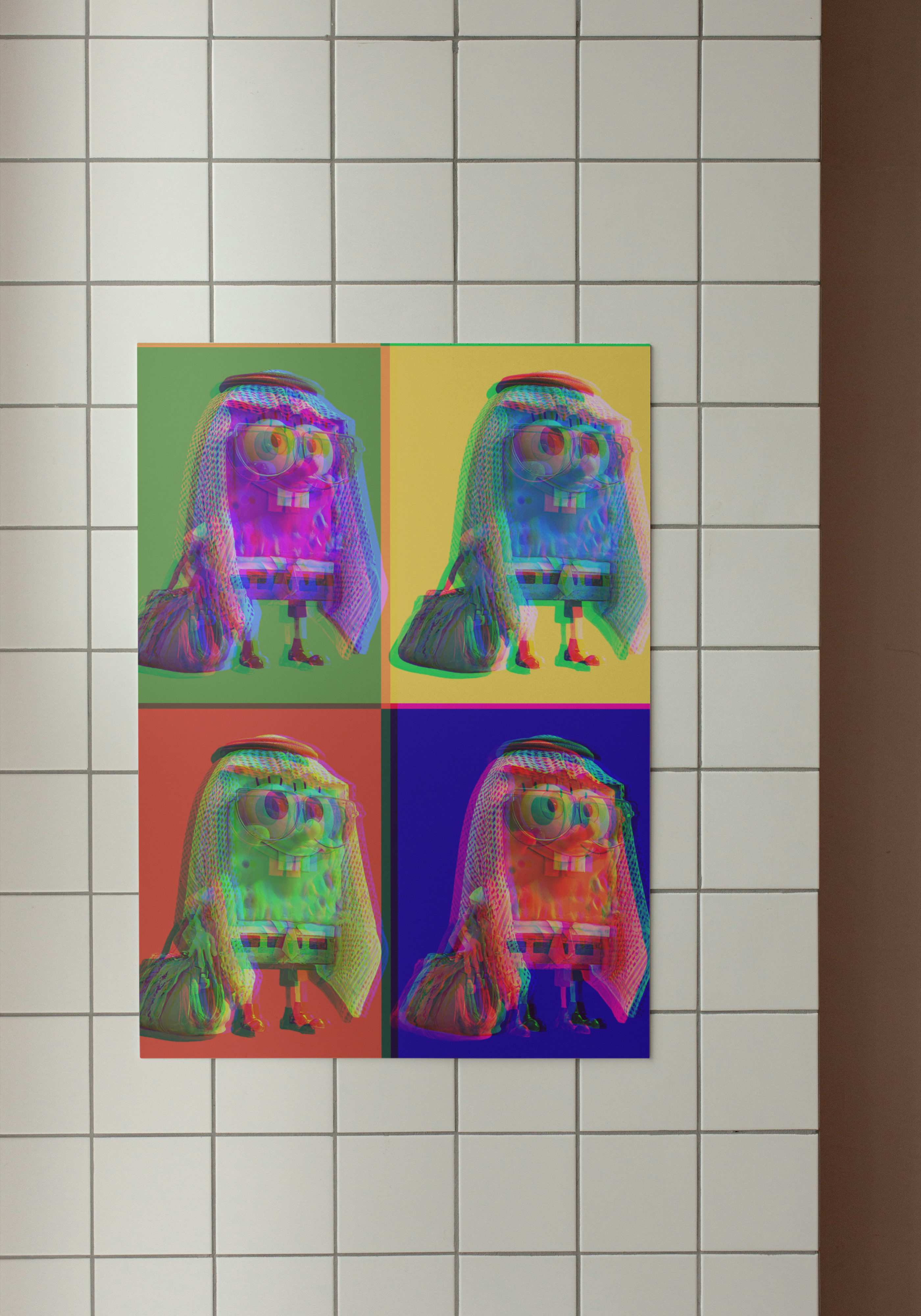 Four SpongeBobs Poster – Arabic Pop Art Mashup Wall Print
