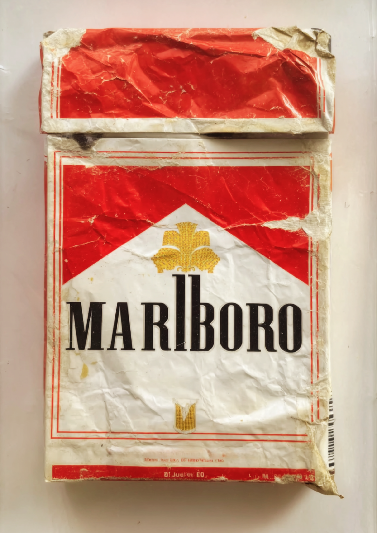 Retro artwork of a worn Marlboro cigarette pack with vintage texture