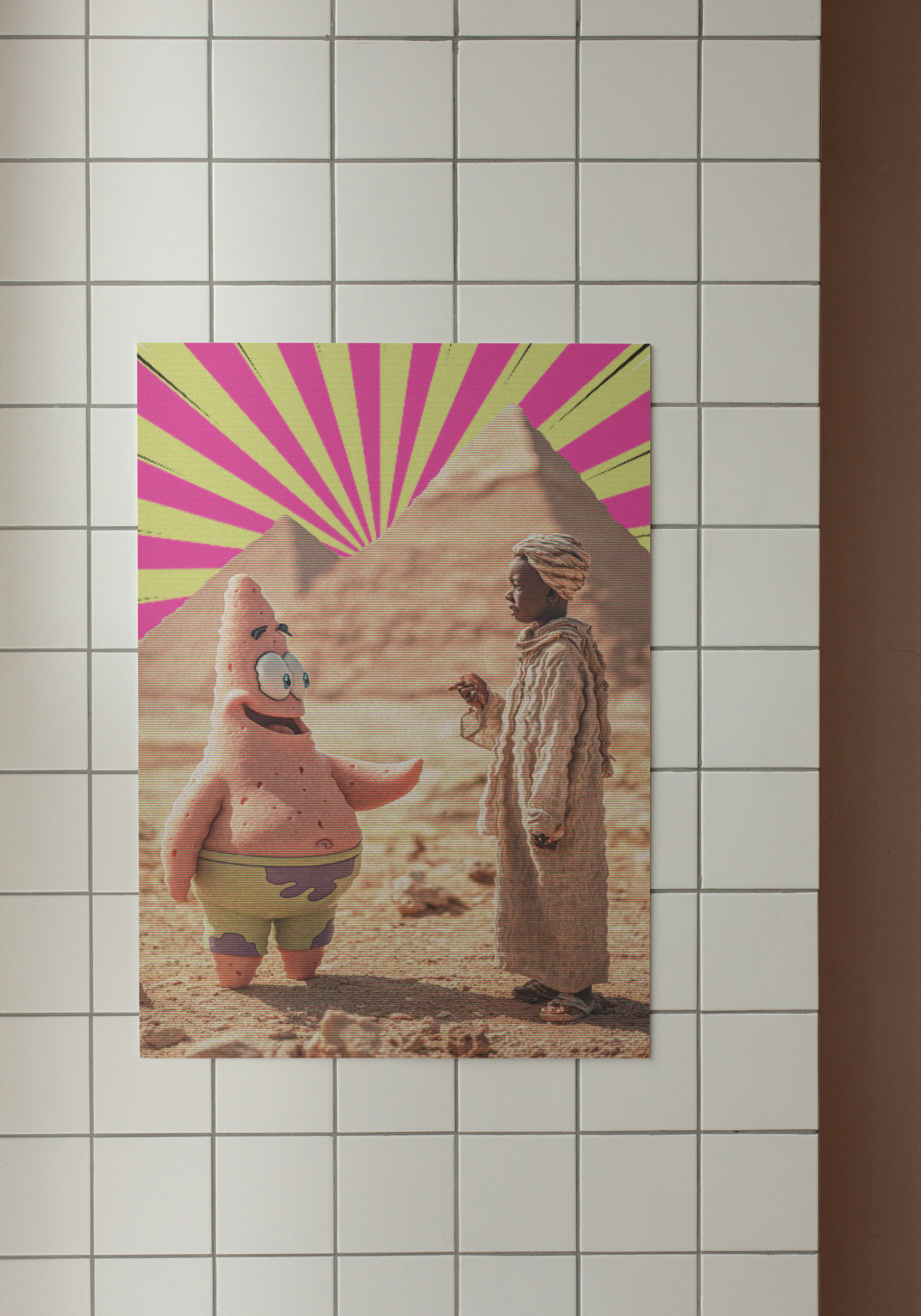 Patrick in Giza Poster – Arabic Pop Art with Pyramids & Patrick Star