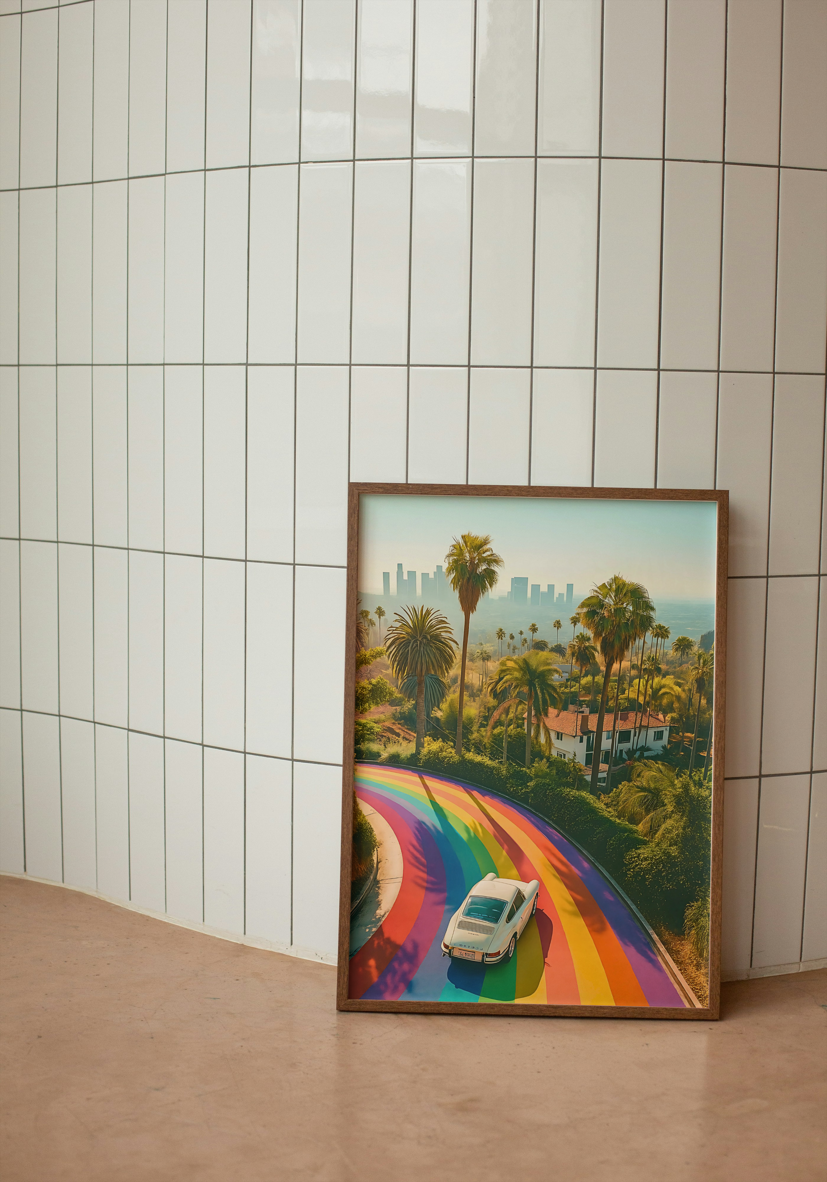 Rainbow Highway to L.A. – Vintage Porsche Pop Art Poster