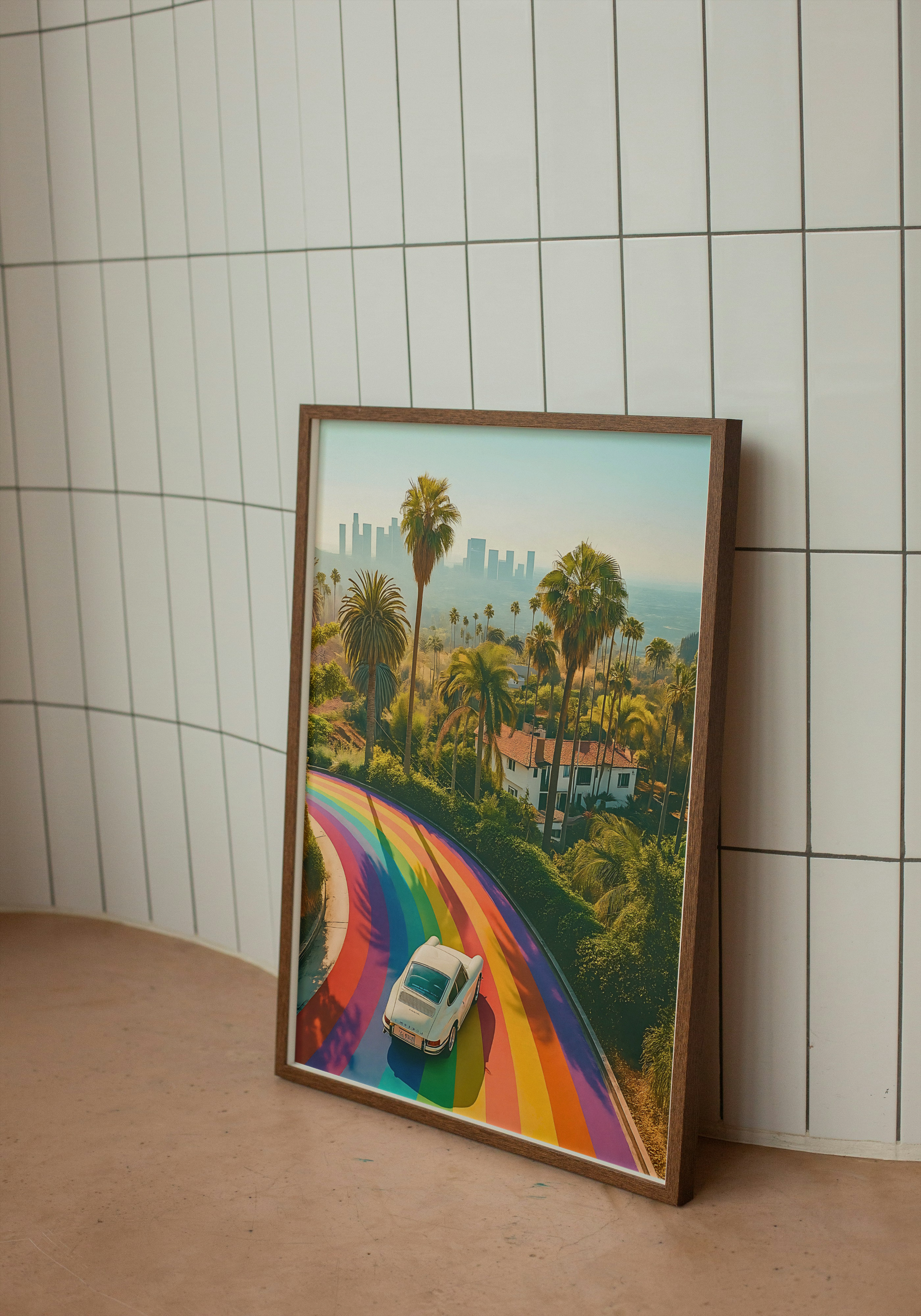 Rainbow Highway to L.A. – Vintage Porsche Pop Art Poster