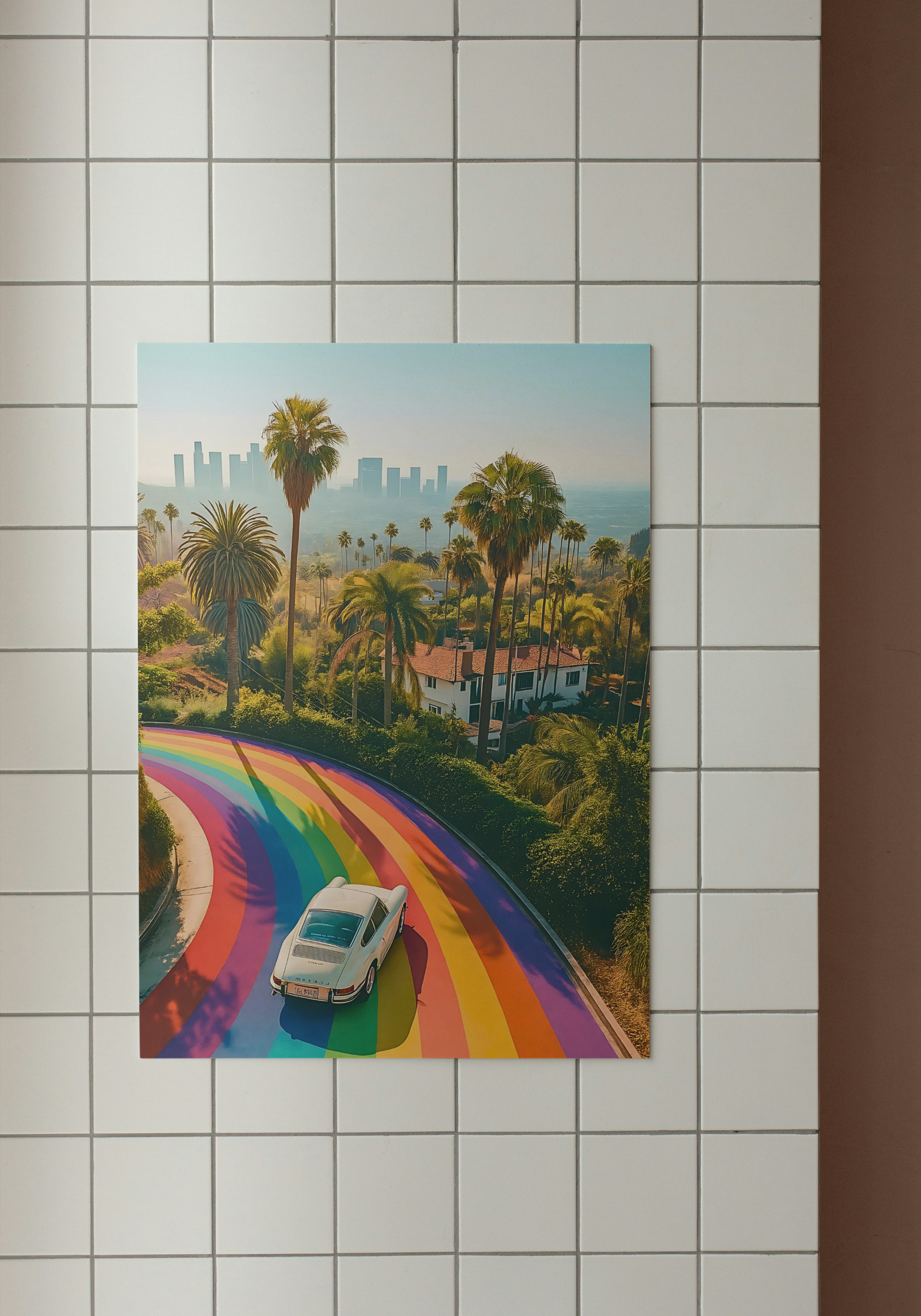 Rainbow Highway to L.A. – Vintage Porsche Pop Art Poster