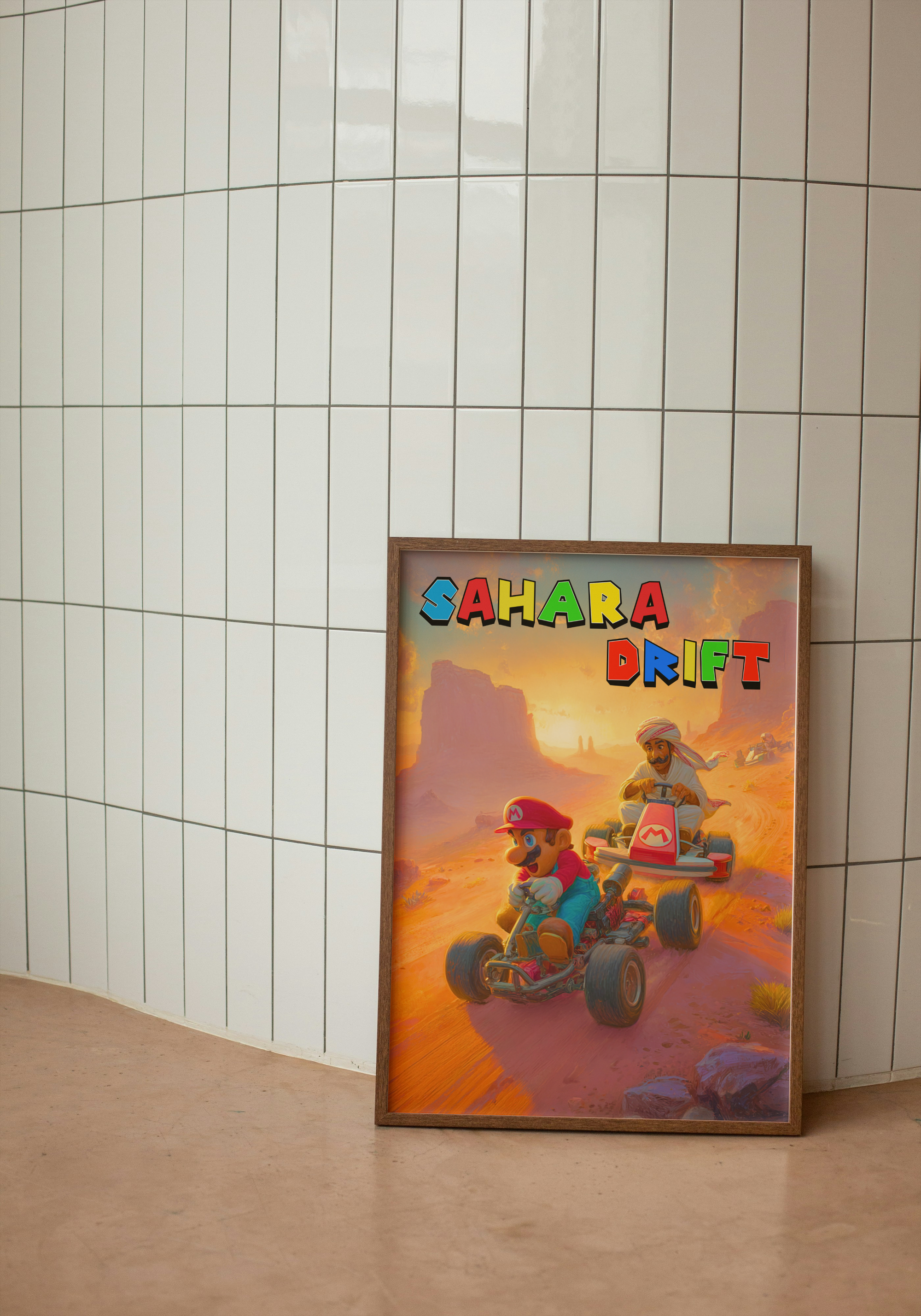 Sahara Drift – Arabic Mario Kart-Inspired Desert Poster