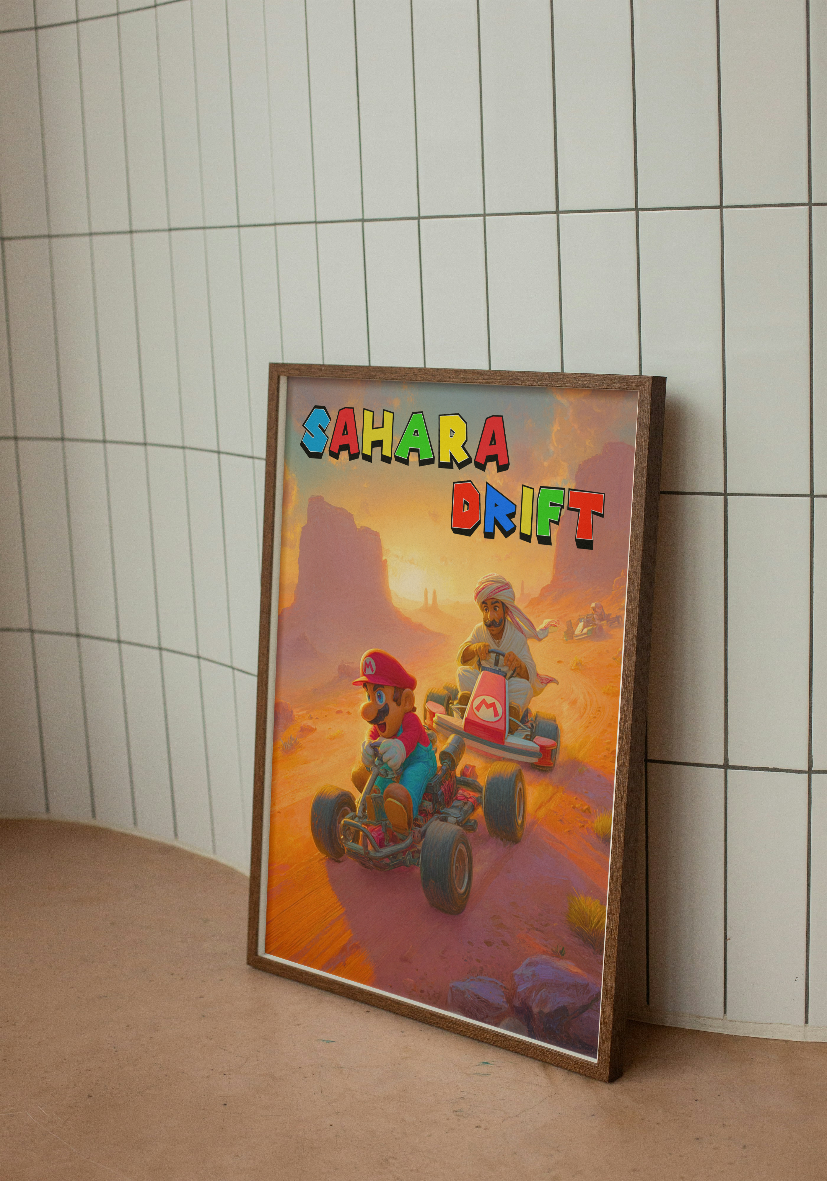 Sahara Drift – Arabic Mario Kart-Inspired Desert Poster