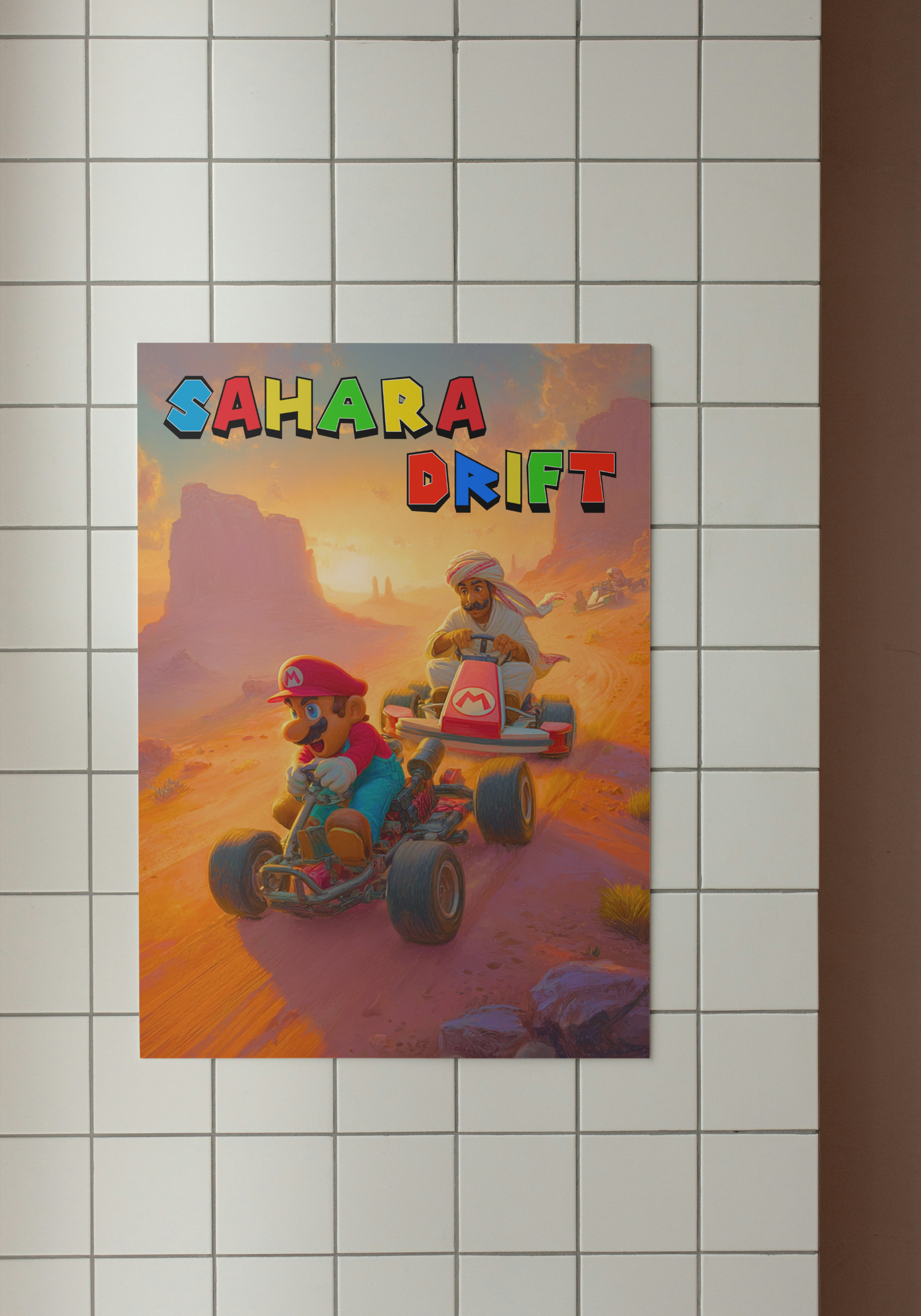 Sahara Drift – Arabic Mario Kart-Inspired Desert Poster