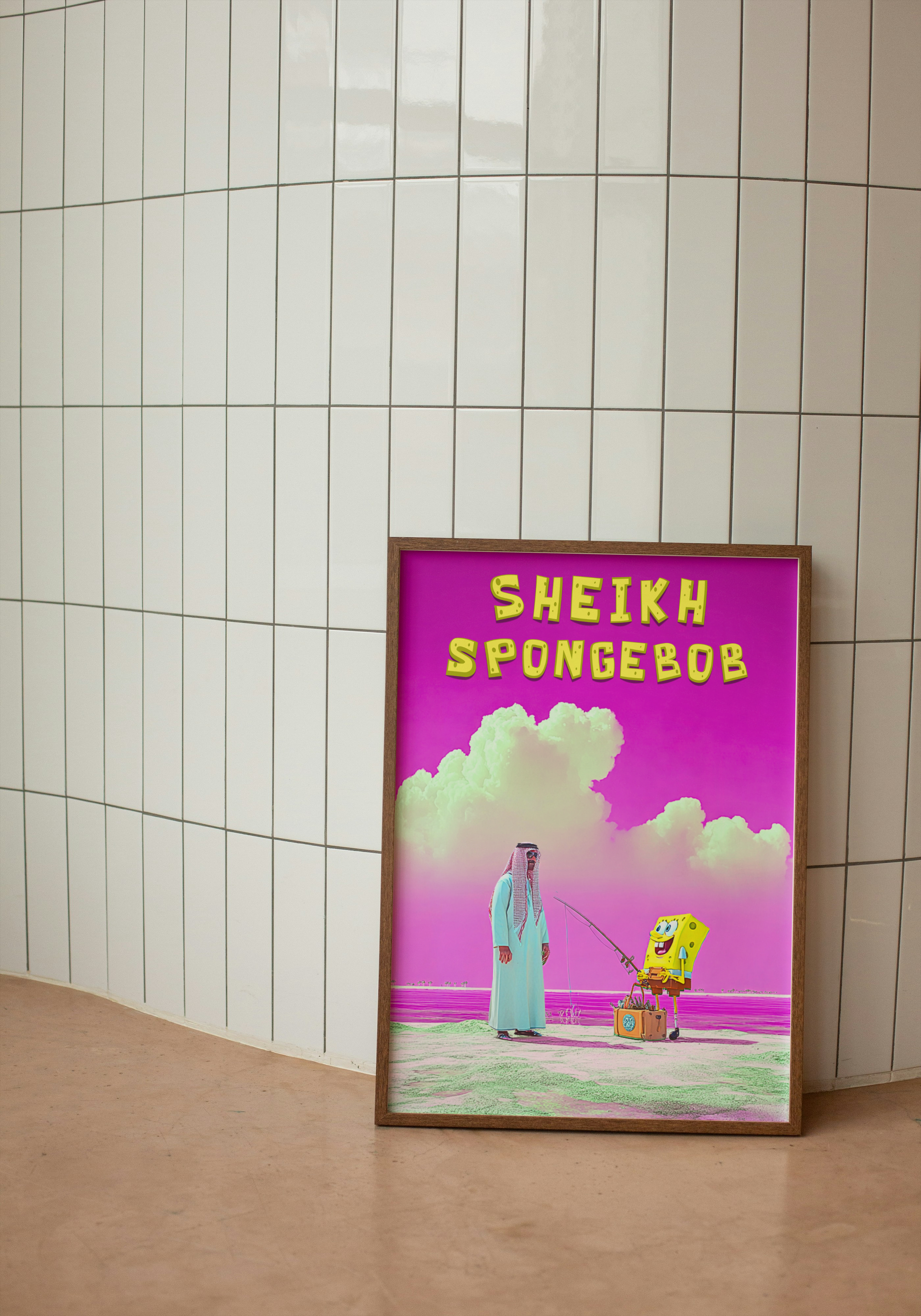 Sheikh SpongeBob Poster – Arabic Desert Pop Art Wall Print
