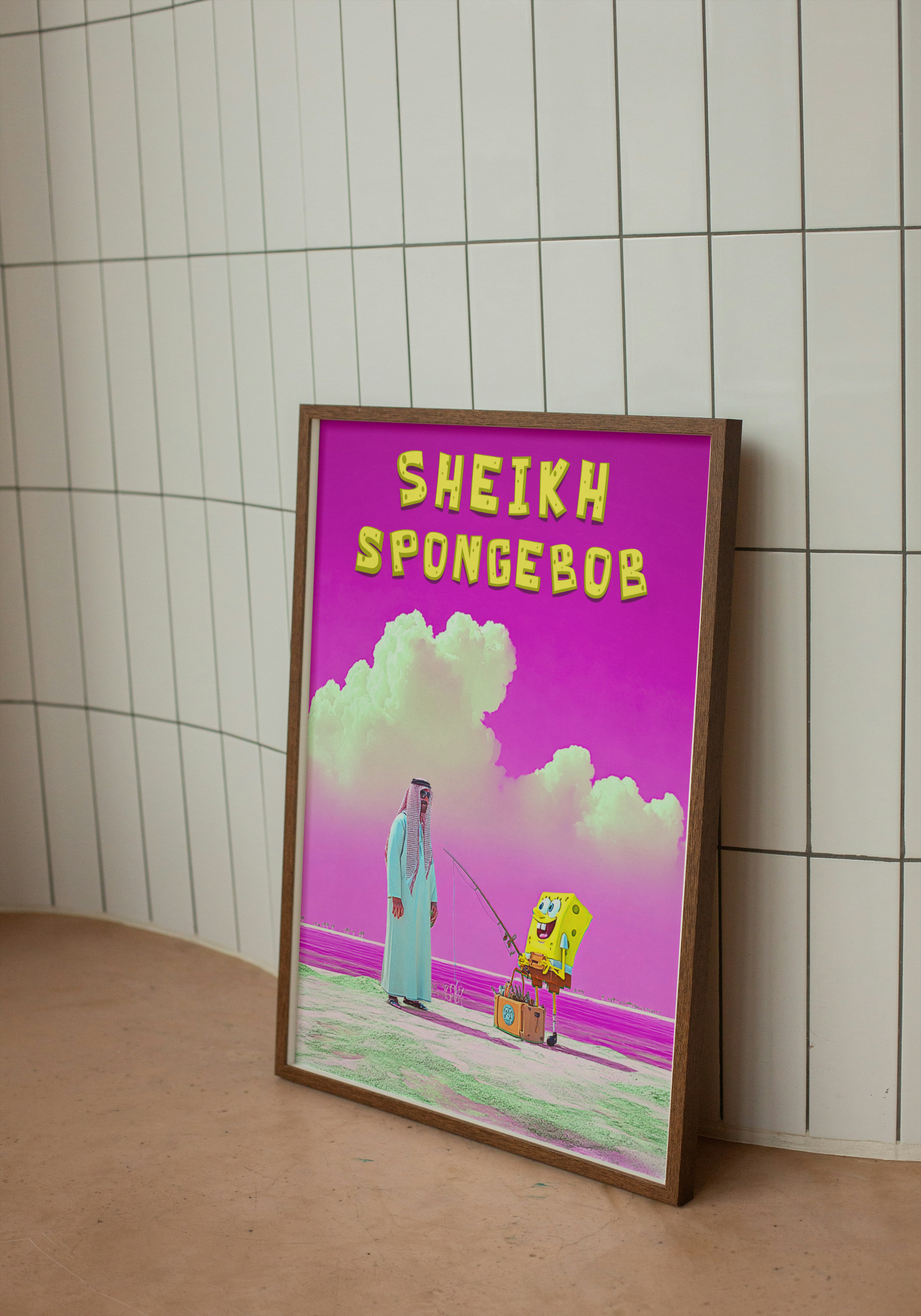 Sheikh SpongeBob Poster – Arabic Desert Pop Art Wall Print