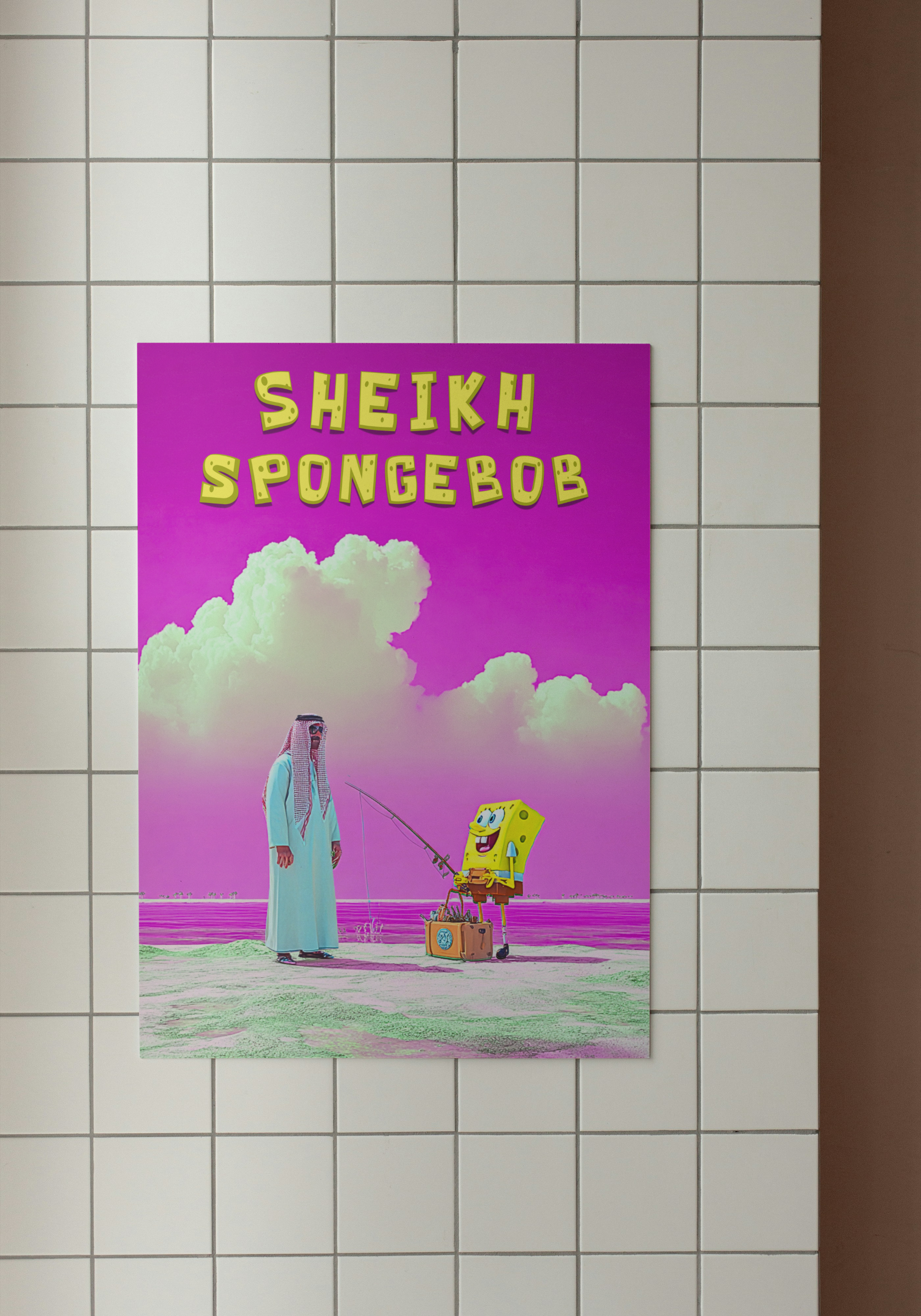 Sheikh SpongeBob Poster – Arabic Desert Pop Art Wall Print