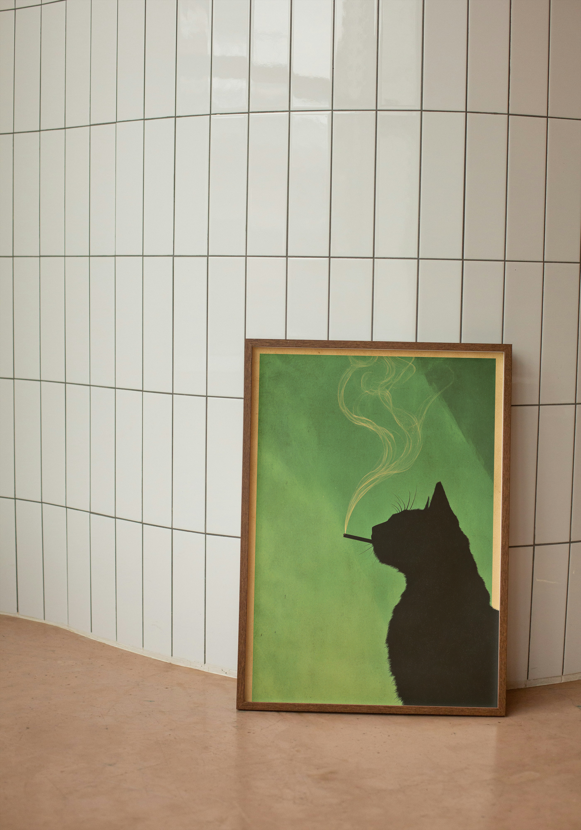 Smoking Cat – Retro Silhouette Print