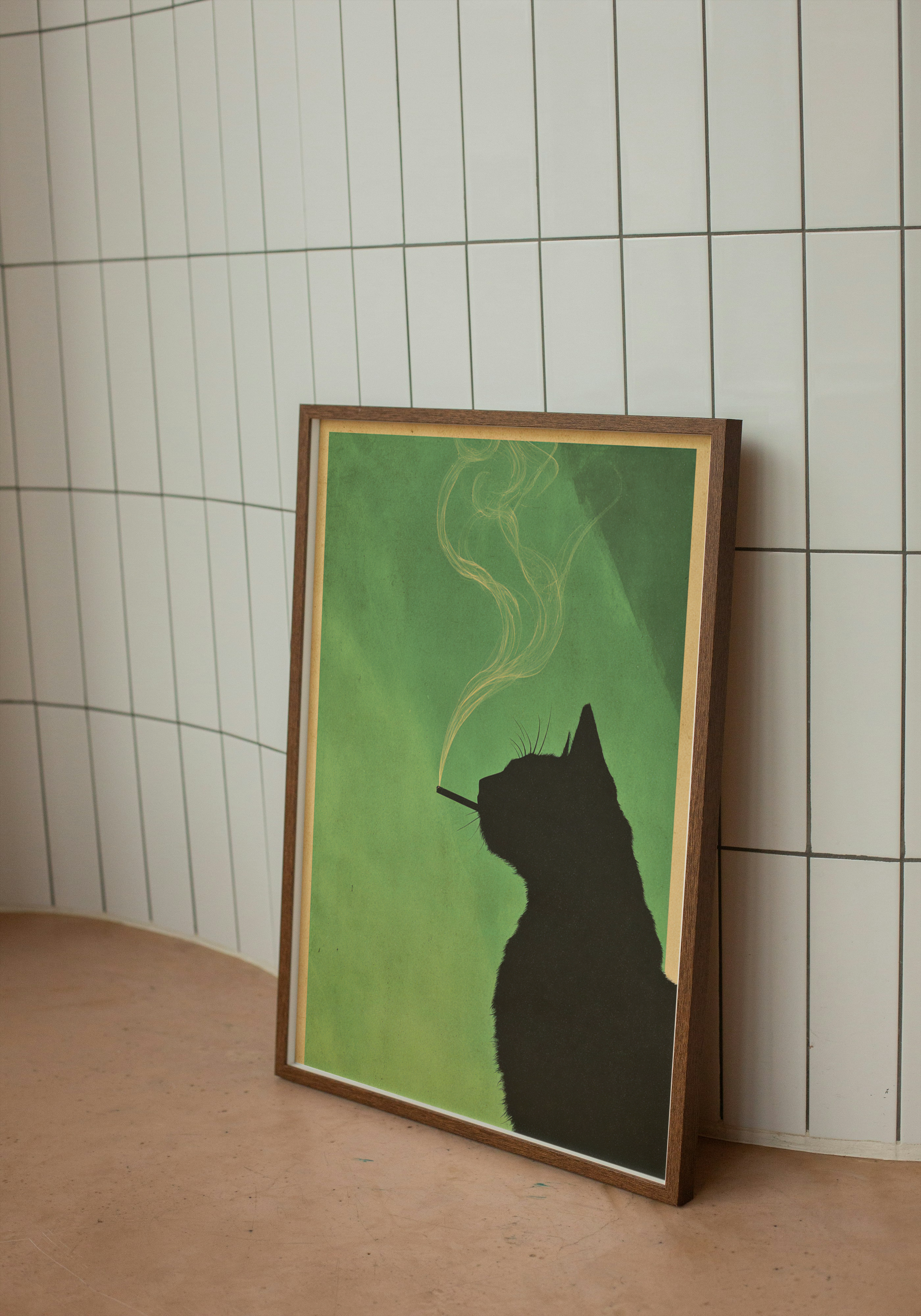 Smoking Cat – Retro Silhouette Print
