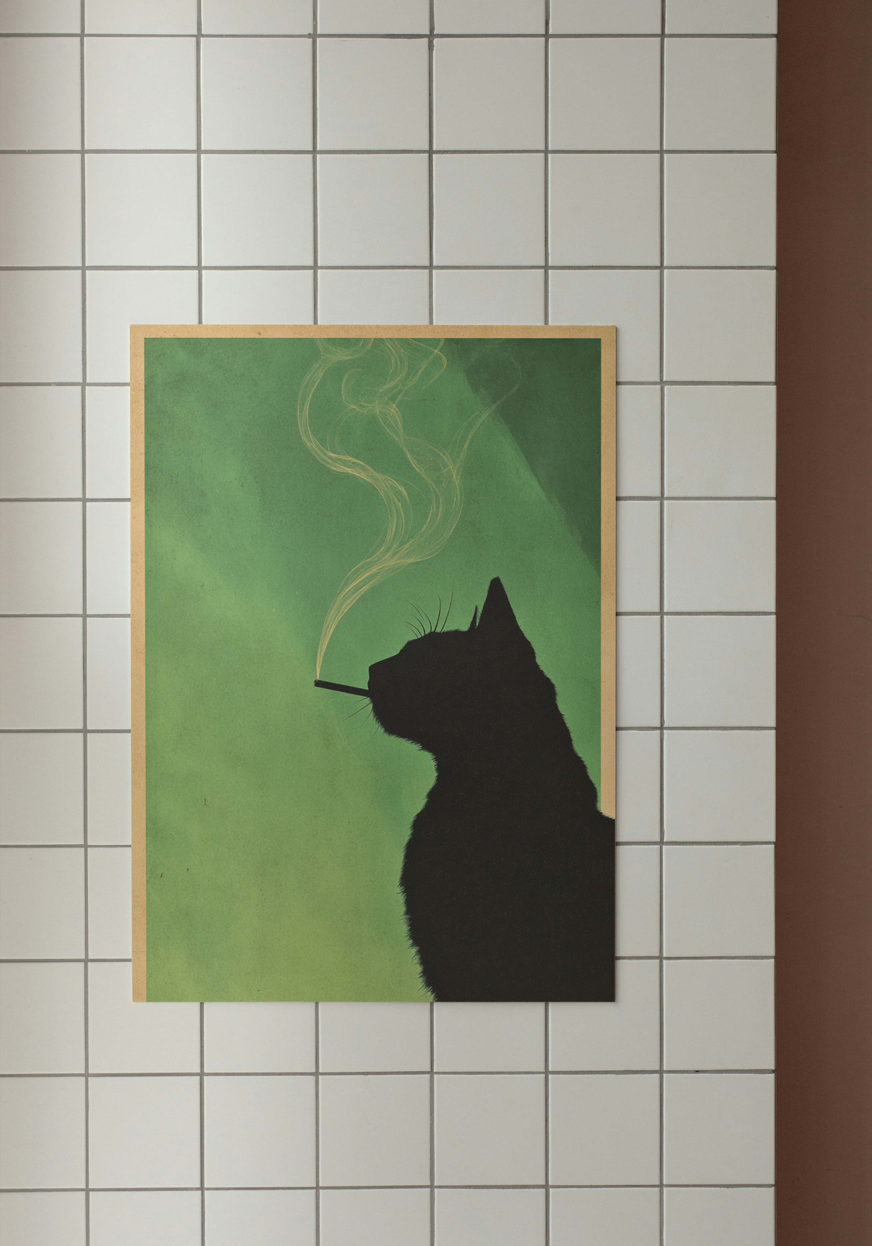 Smoking Cat – Retro Silhouette Print