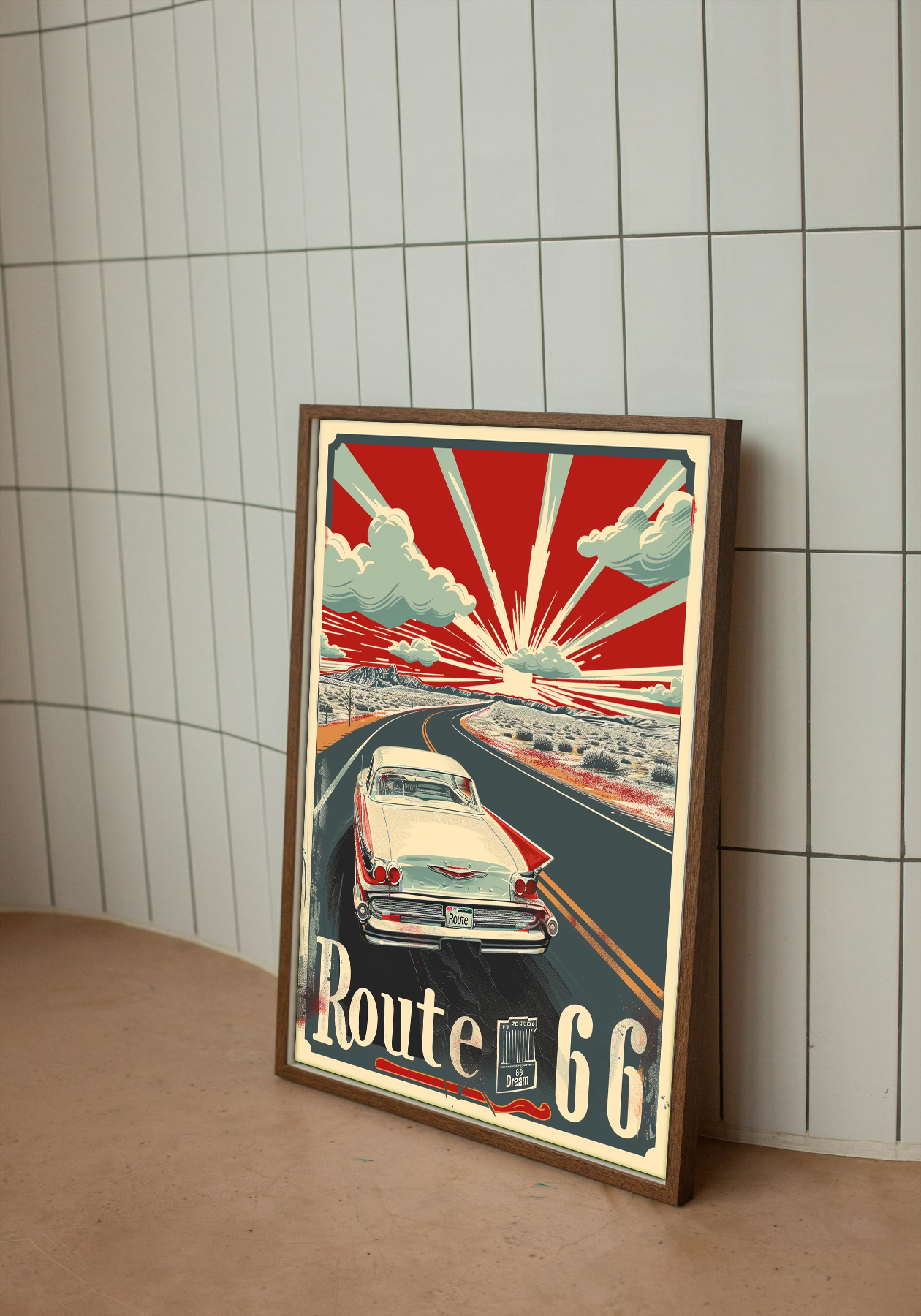Vintage Route 66 Classic Car Road Trip Poster
