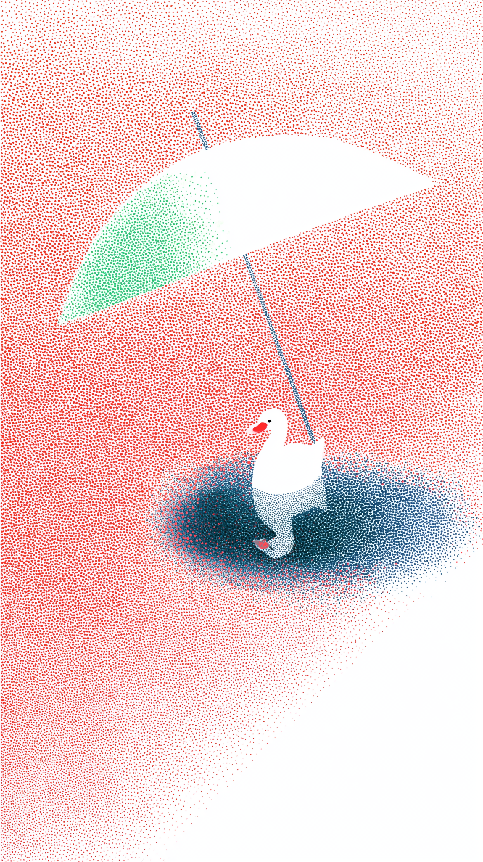 Minimalist Swan with Umbrella - Pointillism Art Poster